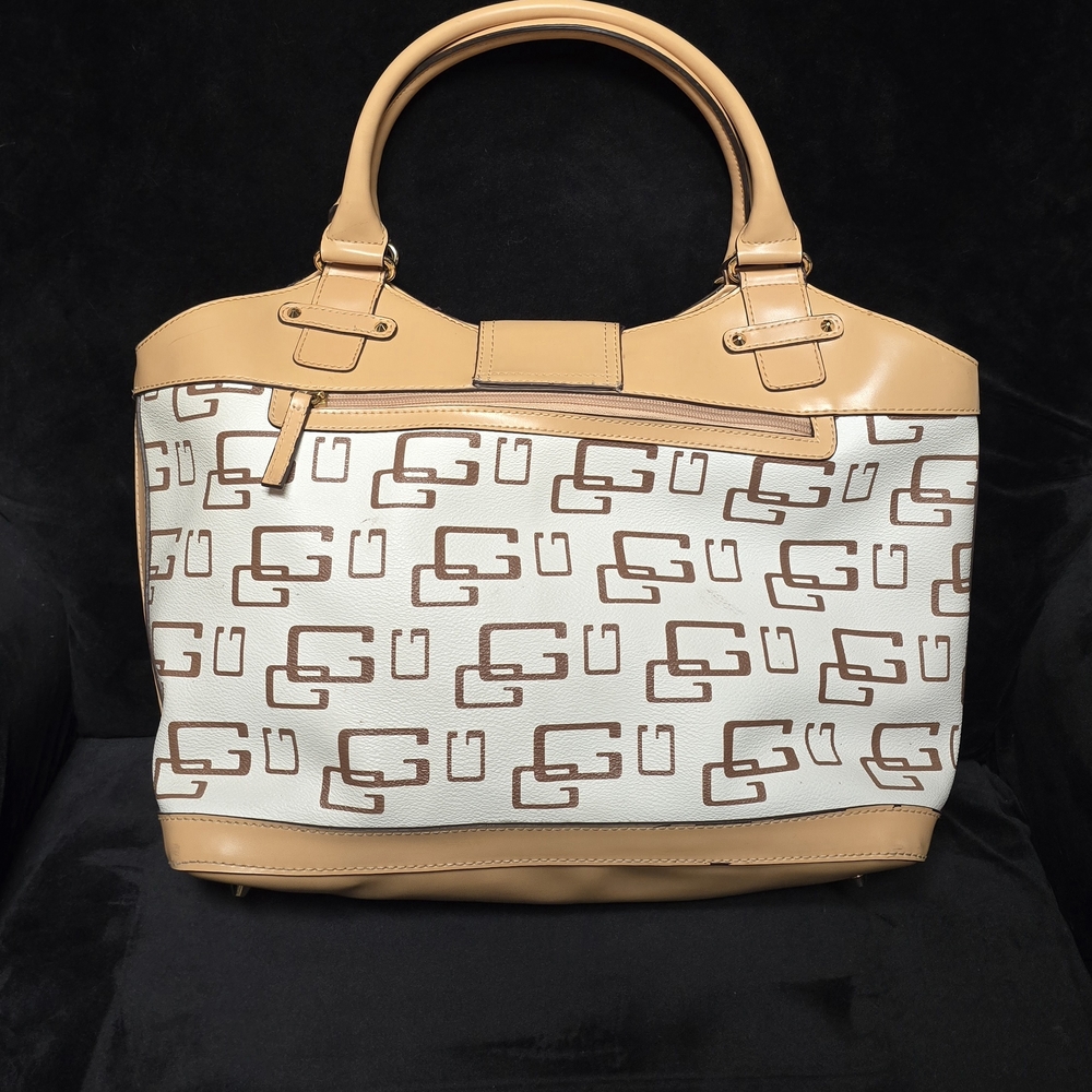 Guess Tan and White Logo Tote - Picture 6 of 9